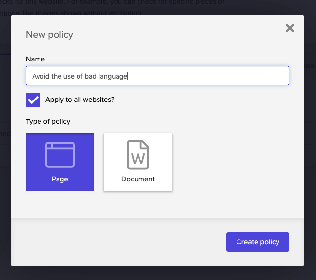 New custom policy modal