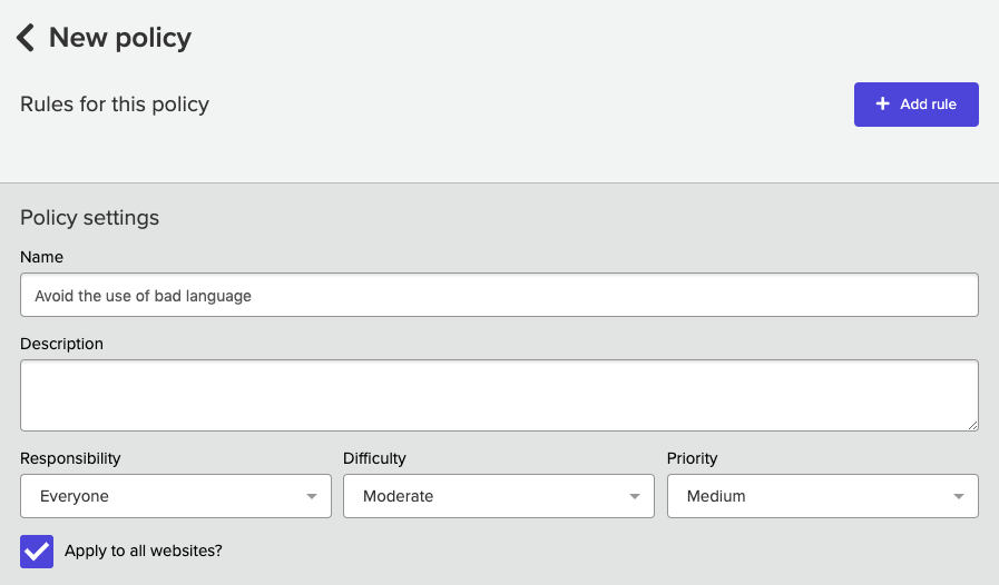 New custom policy with no rules