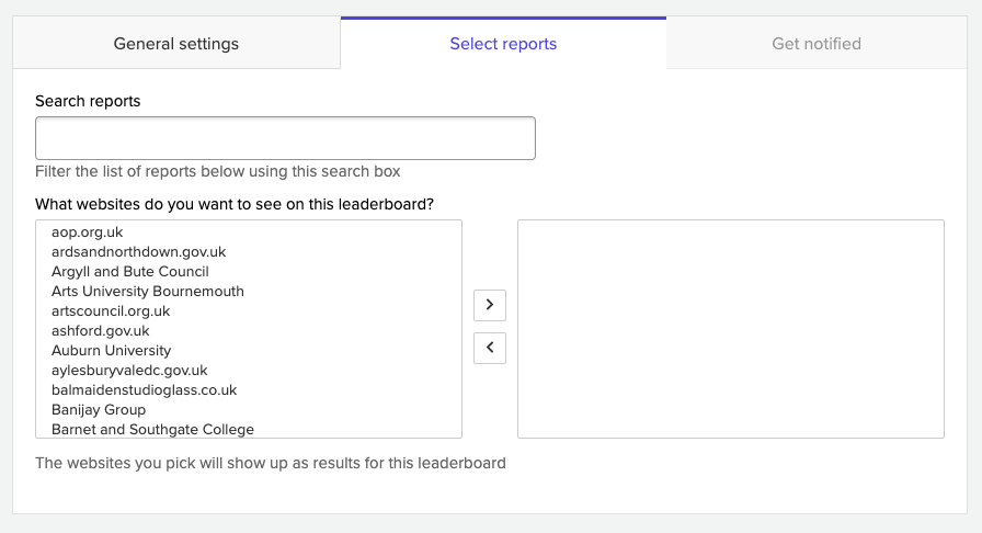 Second screen when creating a new leaderboard